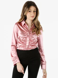 Solada Camicia donna a maniche lunghe effetto raso - rosa
