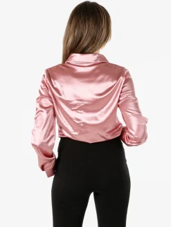Solada Camicia donna a maniche lunghe effetto raso - rosa