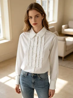 Solada Camicia donna a maniche lunghe in misto cotone - bianco