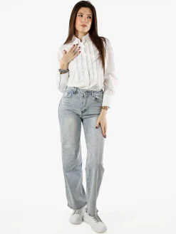 Solada Camicia donna a maniche lunghe in misto cotone - bianco