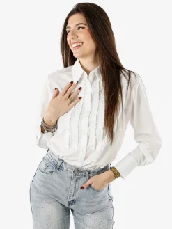 Solada Camicia donna a maniche lunghe in misto cotone - bianco