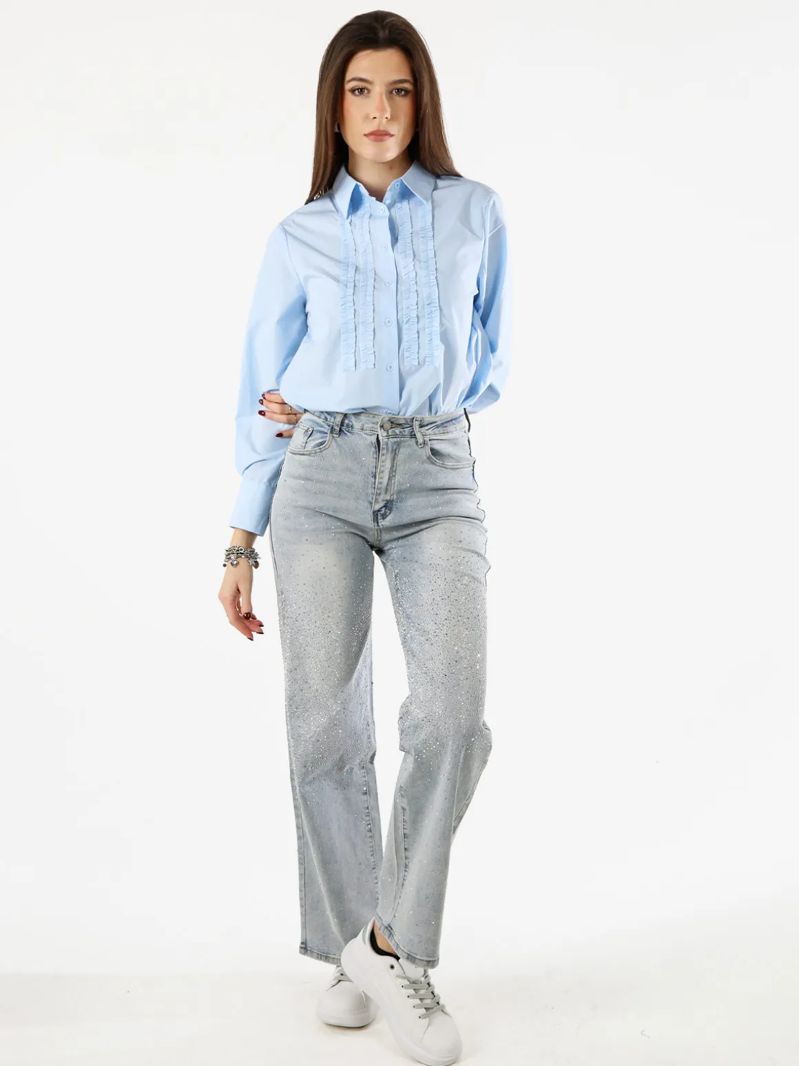 Solada Camicia donna a maniche lunghe in misto cotone - azzurro