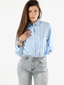 Solada Camicia donna a maniche lunghe in misto cotone - azzurro