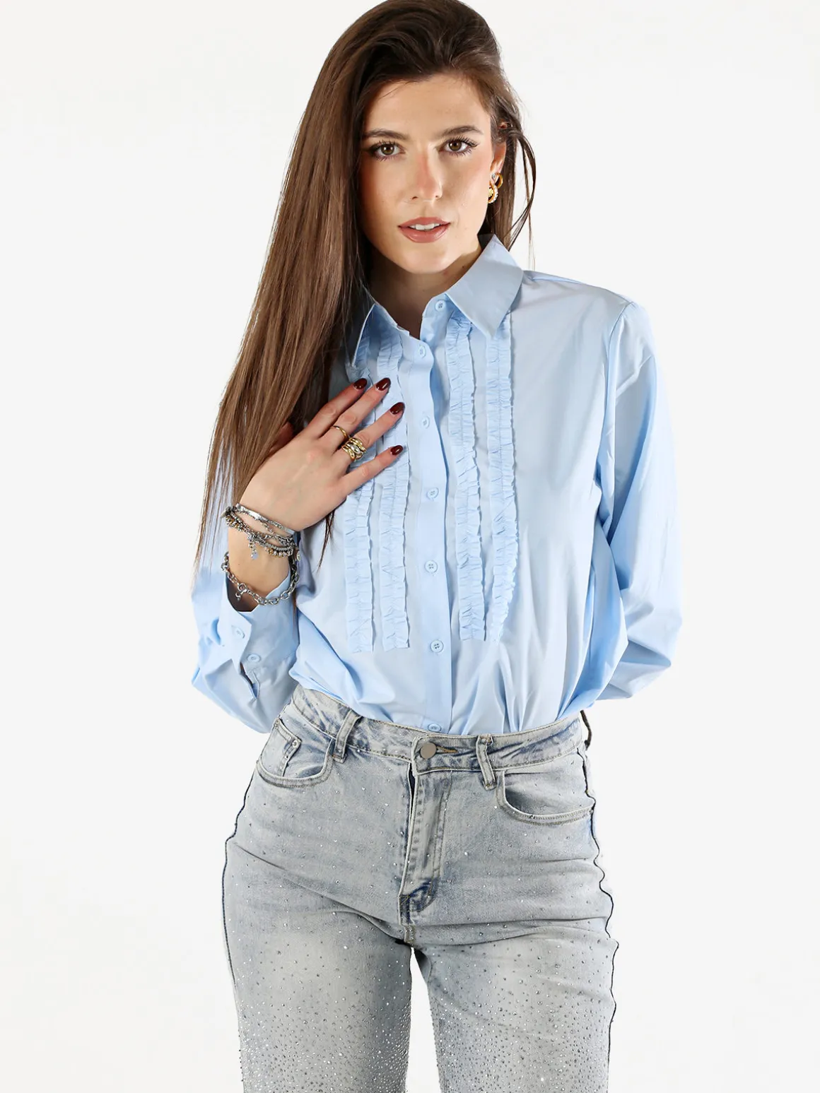 Solada Camicia donna a maniche lunghe in misto cotone - azzurro