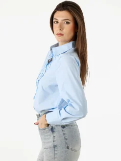 Solada Camicia donna a maniche lunghe in misto cotone - azzurro