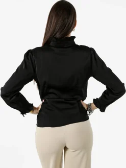 Solada Camicia donna a maniche lunghe con rouches - nero