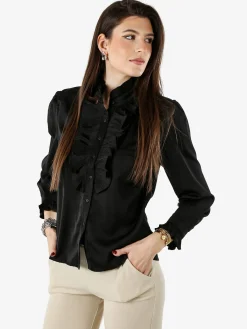 Solada Camicia donna a maniche lunghe con rouches - nero