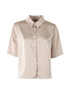 Solada Camicia donna a maniche corte effetto raso - beige