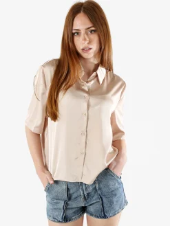 Solada Camicia donna a maniche corte effetto raso - beige