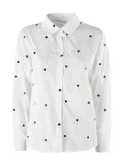 Solada Camicia donna a maniche lunghe in misto cotone con stampa cuori - bianco