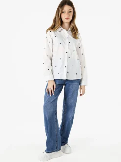 Solada Camicia donna a maniche lunghe in misto cotone con stampa cuori - bianco