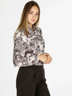 Solada Camicia donna a maniche lunghe con stampe - marrone