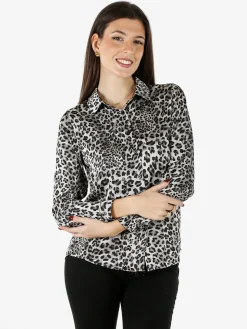 Solada Camicia donna animalier a maniche lunghe - grigio