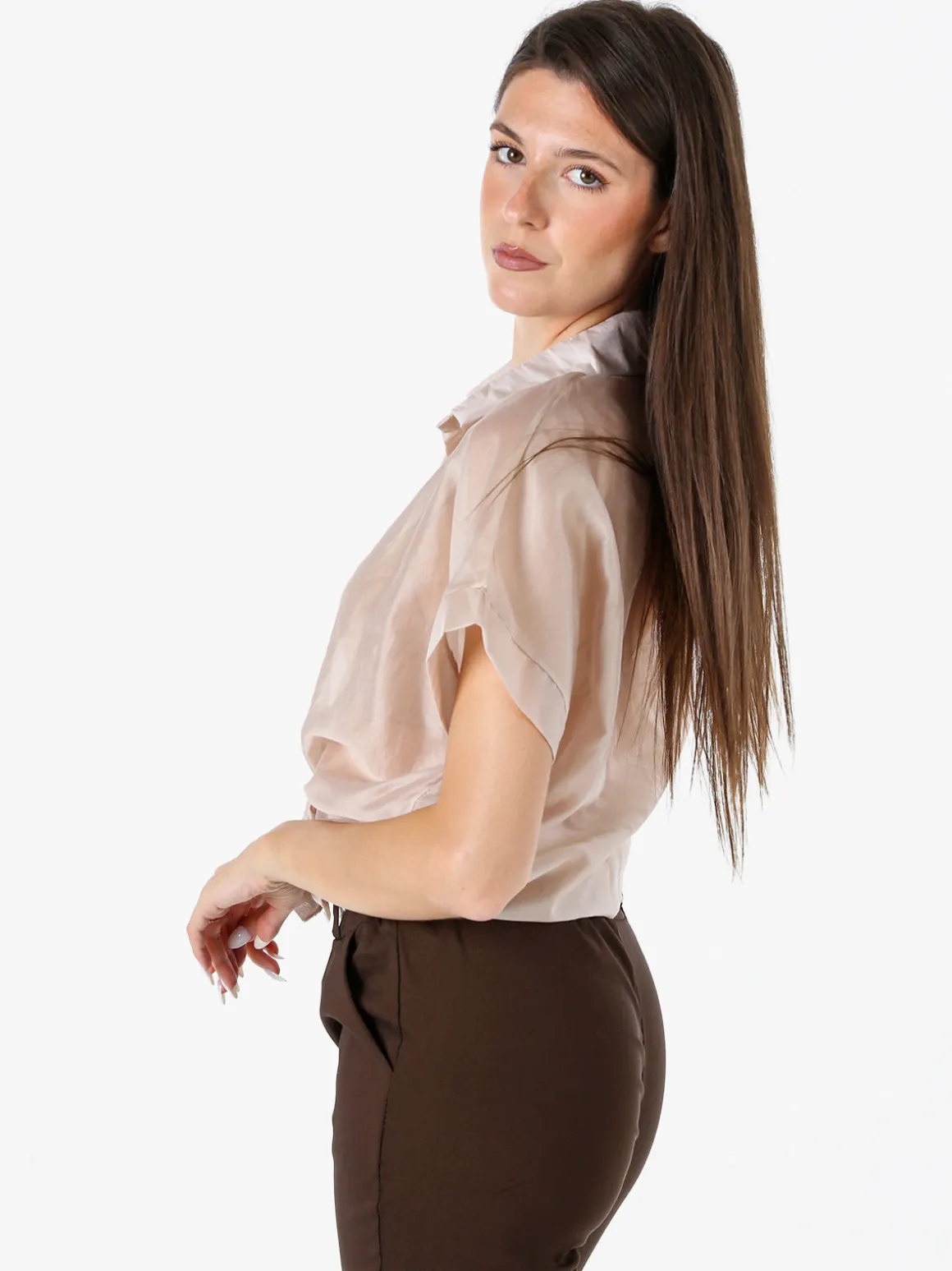 Solada Camicia donna annodata a maniche corte - beige