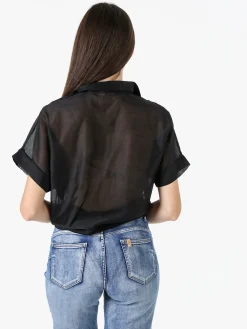Solada Camicia donna annodata a maniche corte - nero