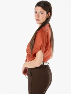 Solada Camicia donna annodata a maniche corte - cuoio