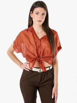 Solada Camicia donna annodata a maniche corte - cuoio
