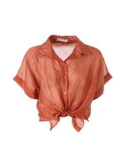 Solada Camicia donna annodata a maniche corte - cuoio