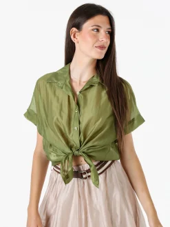 Solada Camicia donna annodata a maniche corte - verde