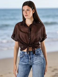 Solada Camicia donna annodata a maniche corte - moro