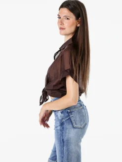 Solada Camicia donna annodata a maniche corte - moro