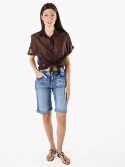 Solada Camicia donna annodata a maniche corte - moro