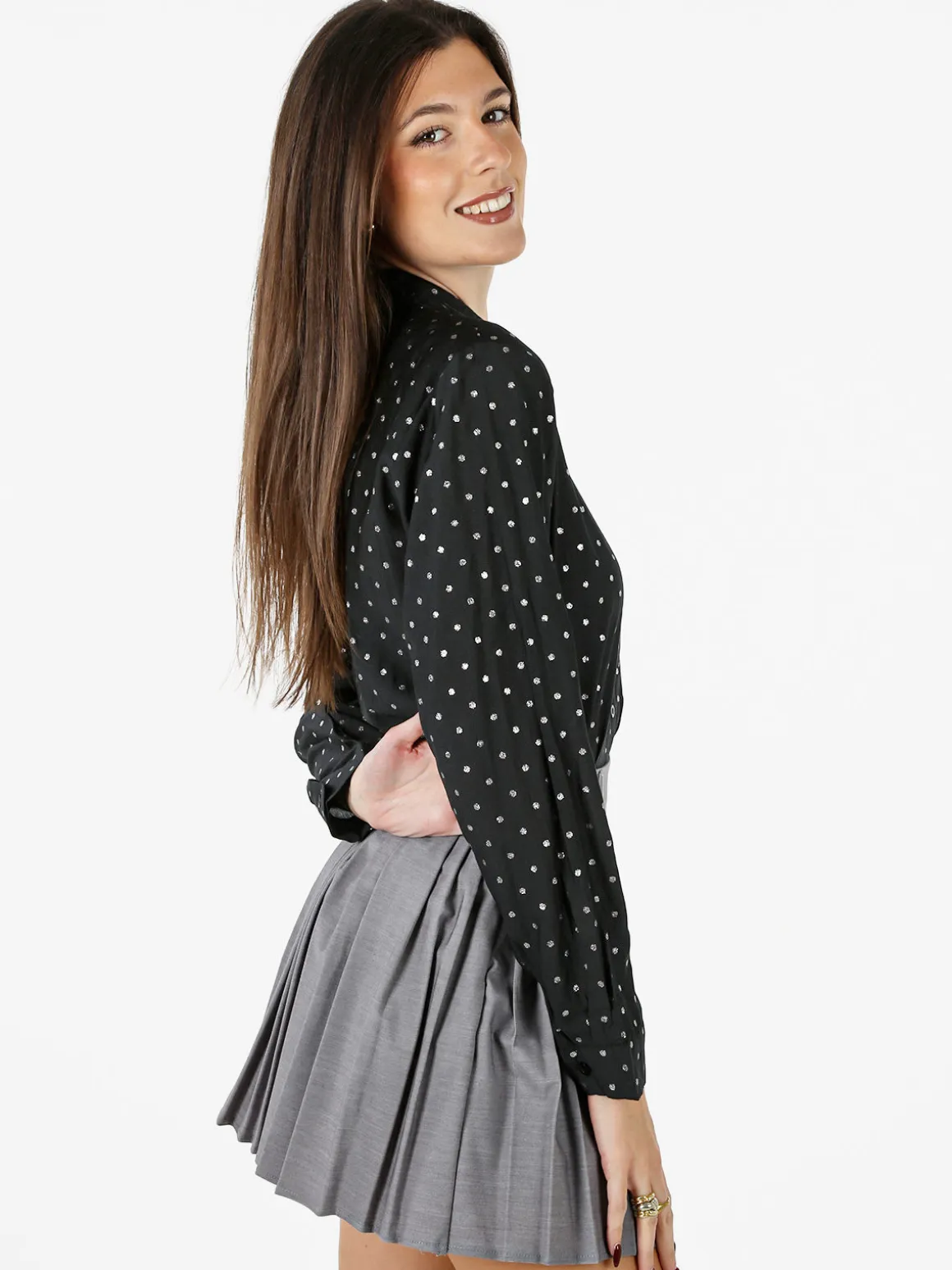Solada Camicia donna a pois con taschino - marrone