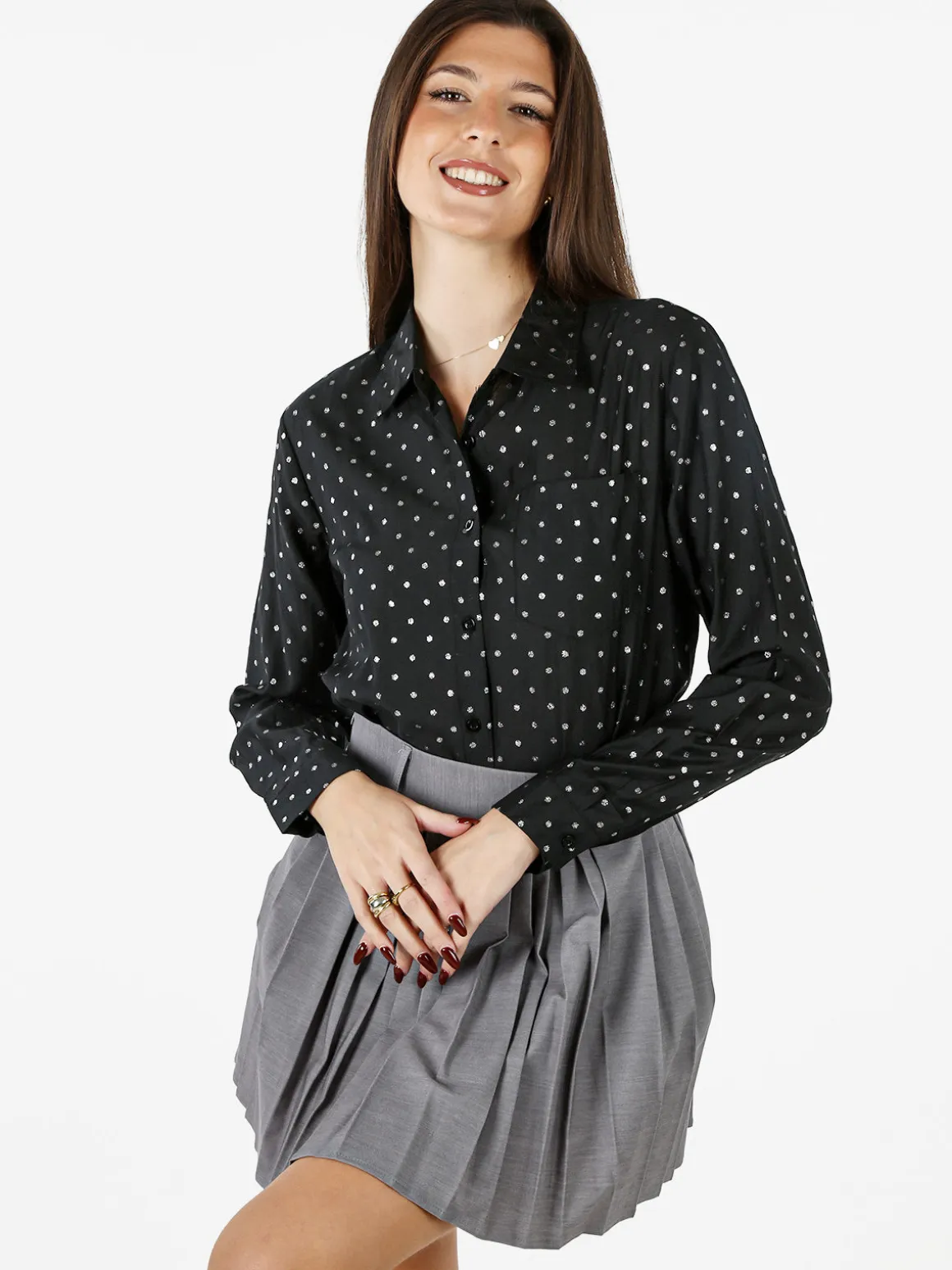 Solada Camicia donna a pois con taschino - marrone
