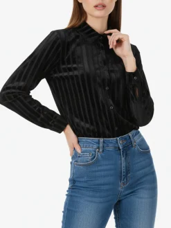 Solada Camicia donna con dettagli in ciniglia a maniche lunghe - bordeaux