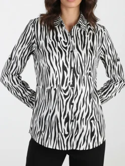 Solada Camicia donna con stampe bicolore a maniche lunghe - bianco