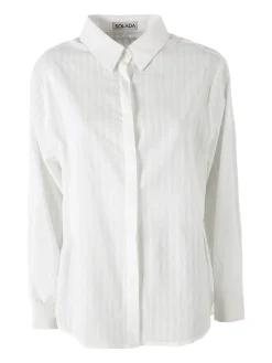 Solada Camicia donna in cotone a maniche lunghe con bottoni coperti - bianco
