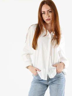 Solada Camicia donna in cotone a maniche lunghe con bottoni coperti - bianco