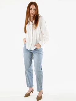 Solada Camicia donna in cotone a maniche lunghe con bottoni coperti - bianco