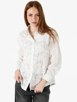Solada Camicia donna in cotone a maniche lunghe con ricami - bianco