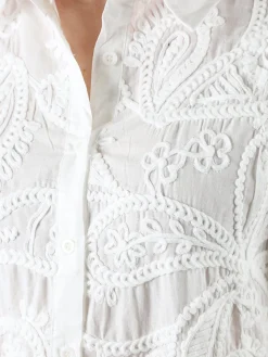 Solada Camicia donna in cotone a maniche lunghe con ricami - bianco