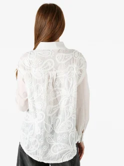Solada Camicia donna in cotone a maniche lunghe con ricami - bianco