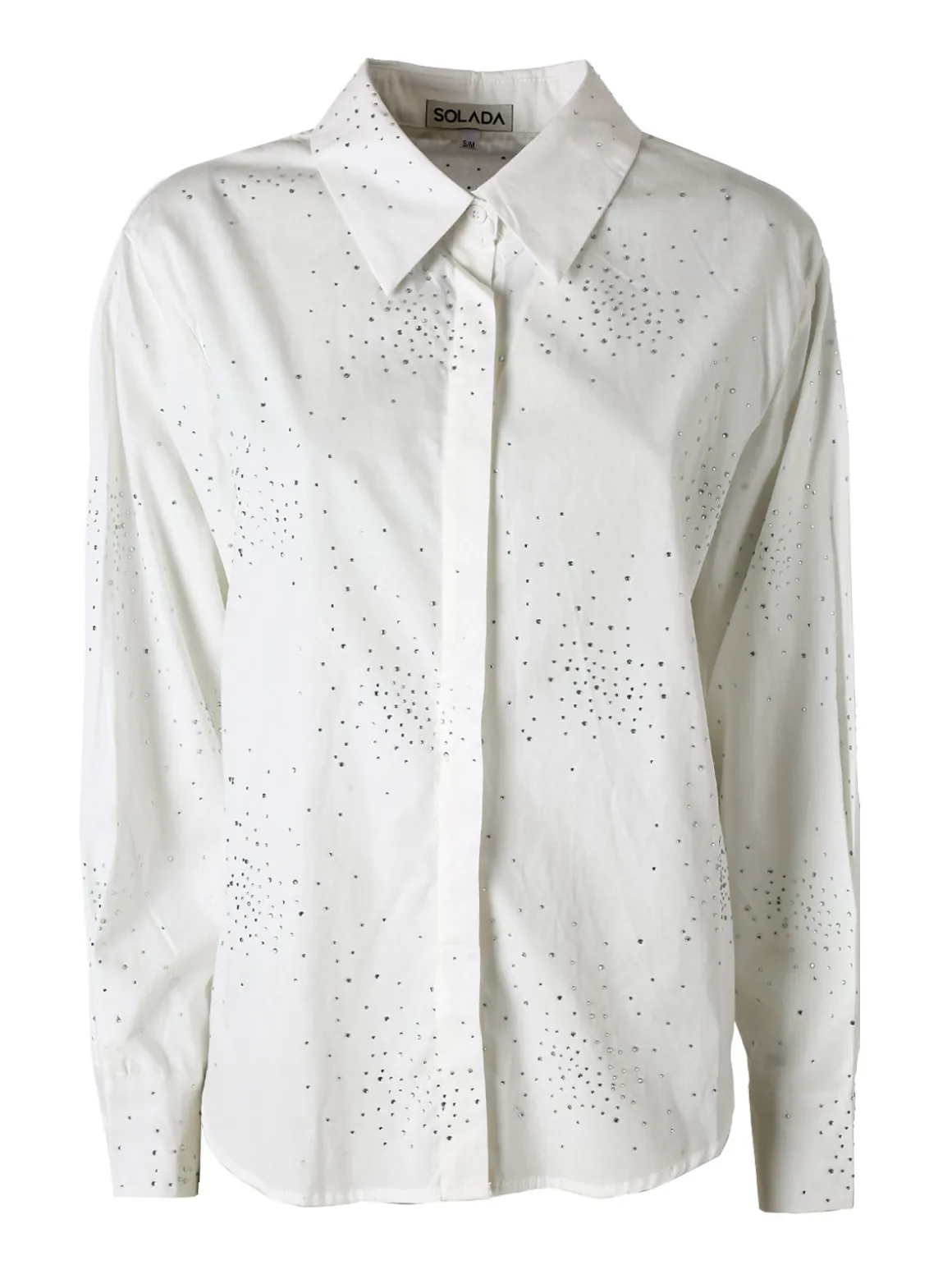 Solada Camicia donna in cotone a maniche lunghe con strass - bianco