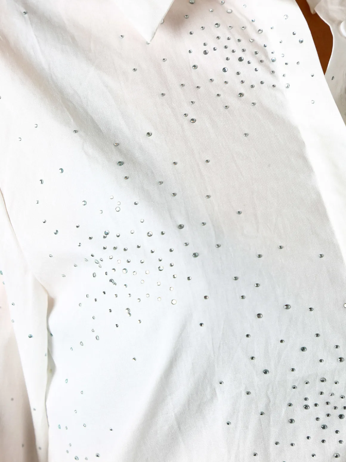 Solada Camicia donna in cotone a maniche lunghe con strass - bianco