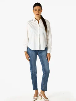 Solada Camicia donna in cotone a maniche lunghe con strass - bianco