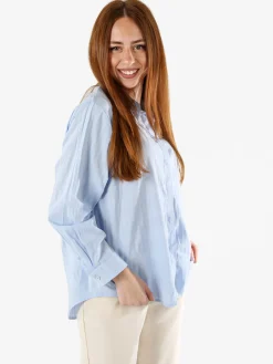 Solada Camicia donna in cotone a maniche lunghe con bottoni coperti - azzurro
