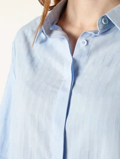 Solada Camicia donna in cotone a maniche lunghe con bottoni coperti - azzurro