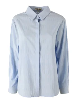 Solada Camicia donna in cotone a maniche lunghe con bottoni coperti - azzurro