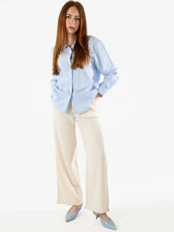 Solada Camicia donna in cotone a maniche lunghe con bottoni coperti - azzurro