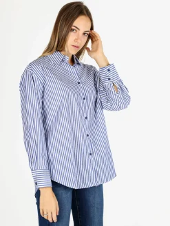 Solada Camicia donna in cotone a righe - blu