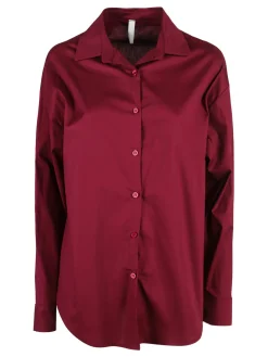 Solada Camicia donna in cotone oversize a maniche lunghe - bordeaux