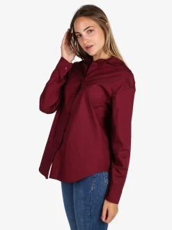 Solada Camicia donna in cotone oversize a maniche lunghe - bordeaux