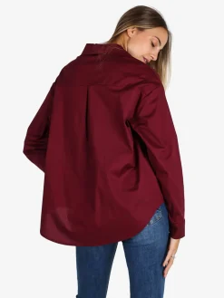 Solada Camicia donna in cotone oversize a maniche lunghe - bordeaux