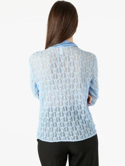 Solada Camicia donna in pizzo a maniche lunghe con dettagli effetto raso - azzurro