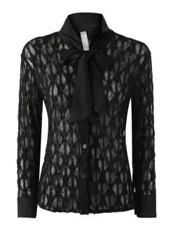 Solada Camicia donna in pizzo a maniche lunghe con dettagli effetto raso - nero