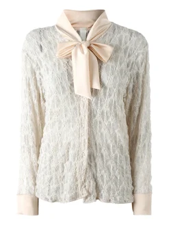 Solada Camicia donna in pizzo a maniche lunghe con dettagli effetto raso - beige